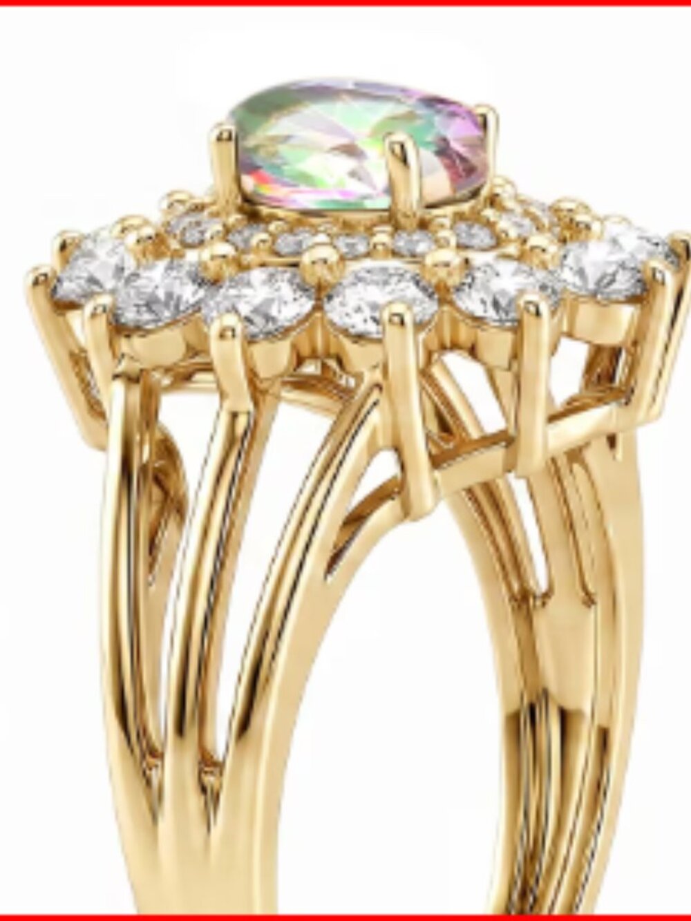 Mystic Topaz/Simulated Diamond Ring in 14K YG Over Sterling Silver - Picture 4 of 4
